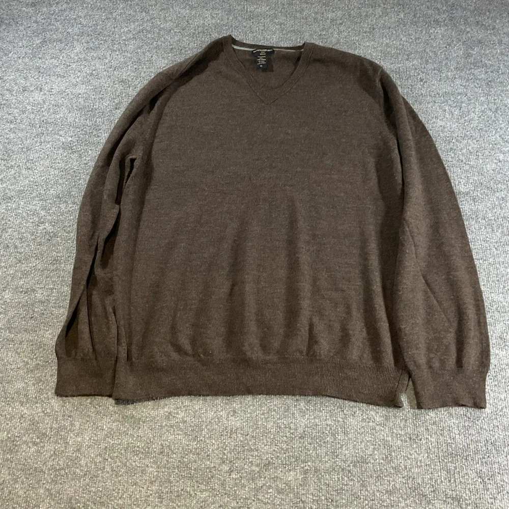 Banana Republic Mens XL Brown 100% Merino Wool V-Neck Sweater Lightweight Knit